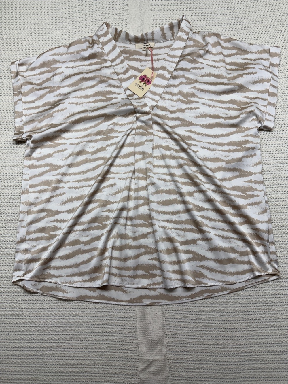 entro Cream and Taupe Zebra-Print V-Neck Blouse